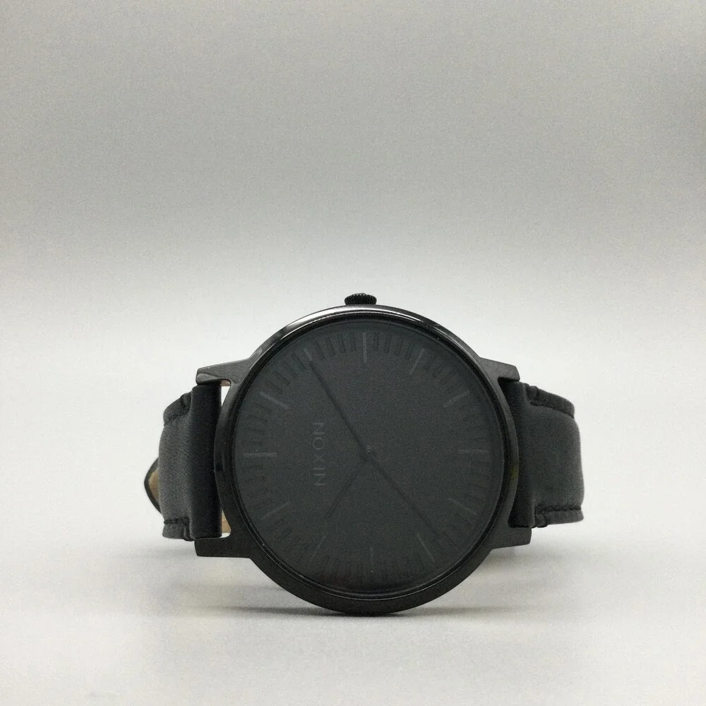 Nixon Bring It The Porter Mens Watch 40mm Black Dial Black Leather Strap 50M